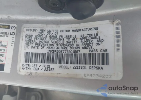 2007 Toyota Corolla S from USA, damaged, VIN 1NXBR32E77Z901597